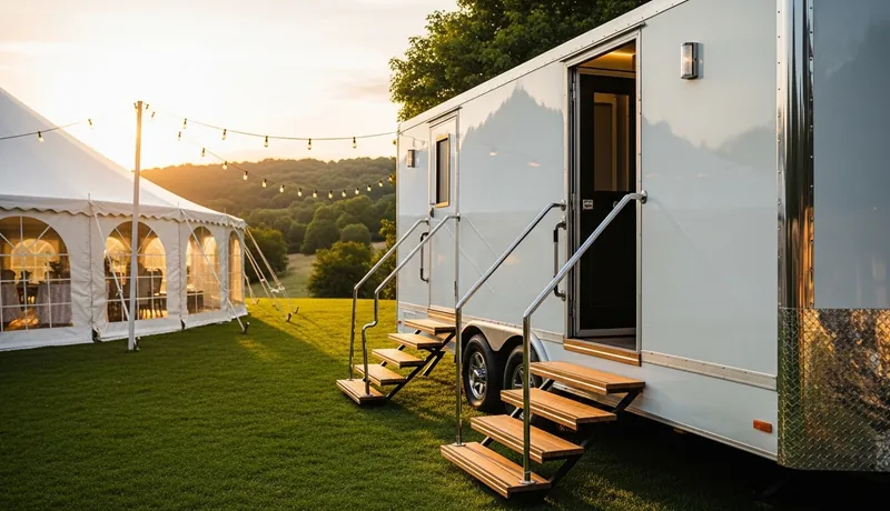 Elegant luxury restroom trailer at an Ocotillo wedding